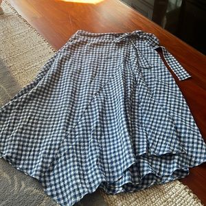 Blue white gingham asymmetrical midi skirt